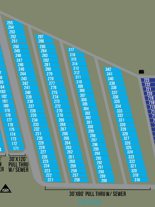 2026 Pan Head RV Park - PULL THROUGH (40 x 120)  Sites 1 - 72