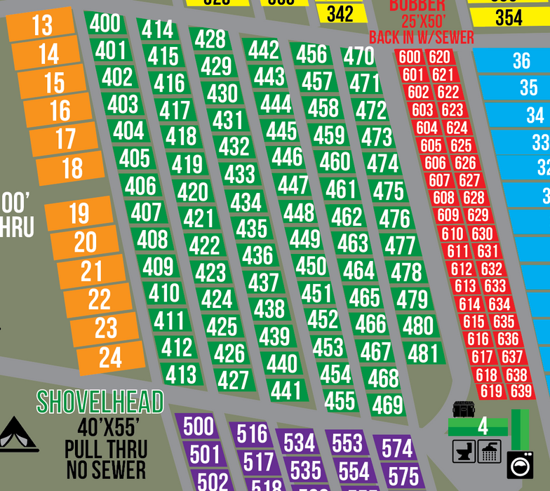 2026 Shovel Head RV Park (40' X 55') - PULL THROUGH SITES 400- 481