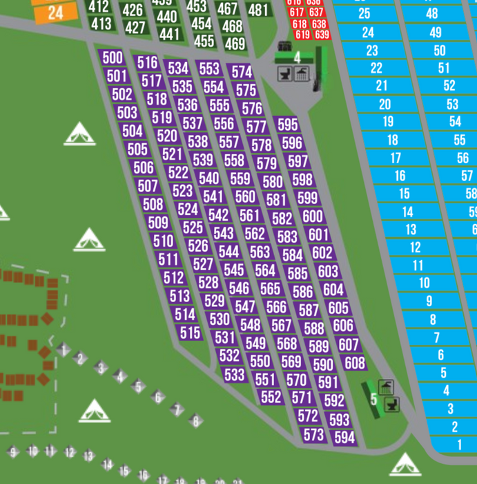 2027 Iron Head RV Park - (40' x 55') PULL THROUGH SITES (Sites 599 to 608)