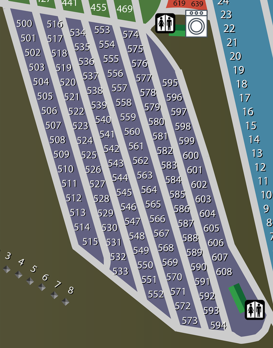 2024 Iron Head RV Park - (40' X 55') PULL THROUGH SITES (Sites 500 to 598)